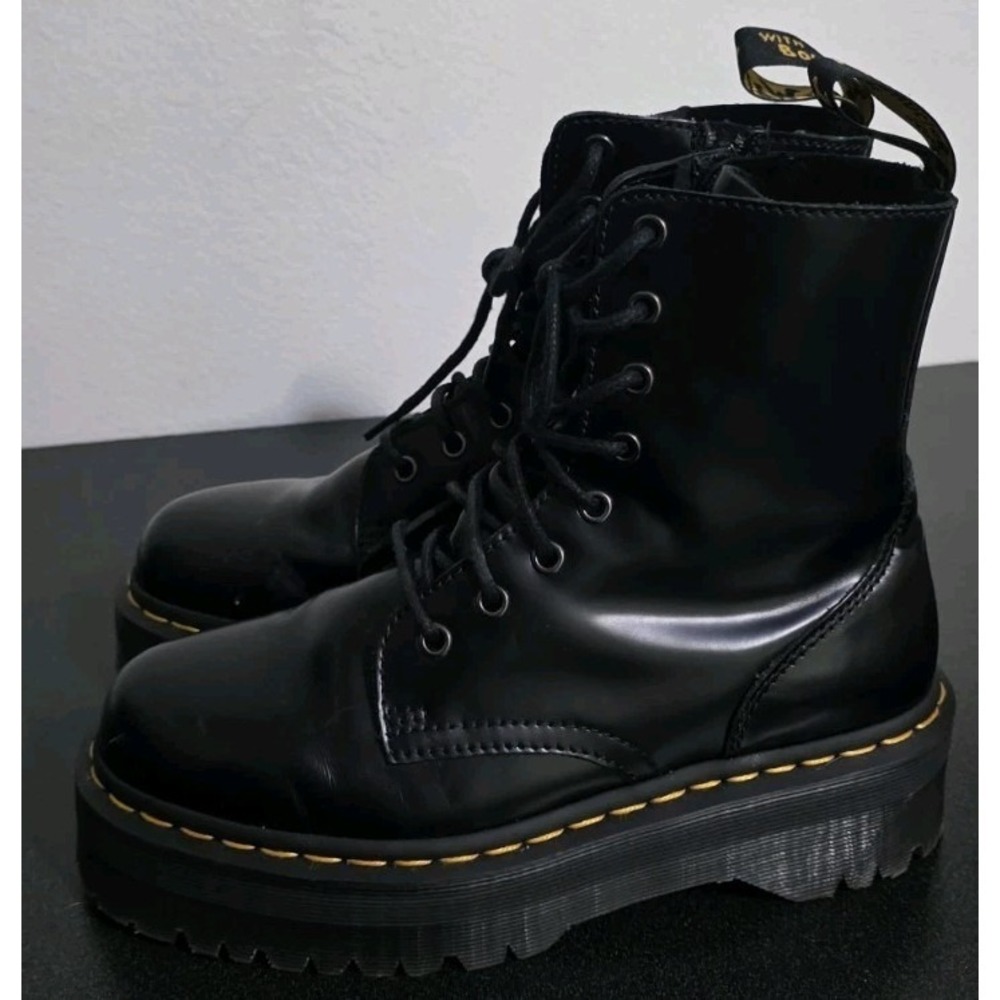 Dr. Martens Jadon Platform Boots Black Leather Lace Up Zipper 7M Woman Grunge - Picture 3 of 8